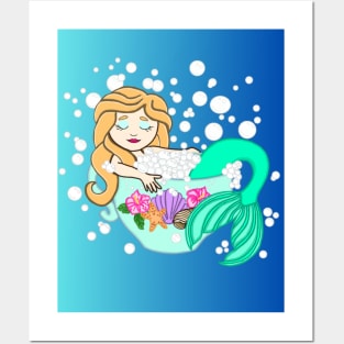 Teacup  Mermaid (blue ombré) Posters and Art